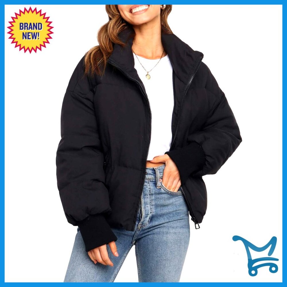 Oversized Puffer Jacket Winter Warm Quilted Cropped Baggy Coat Outerwear